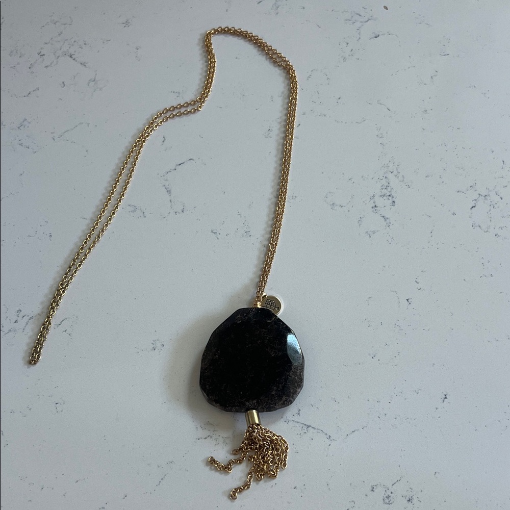 Bourbon and Bowties Black Stone Necklace with Gold Chain